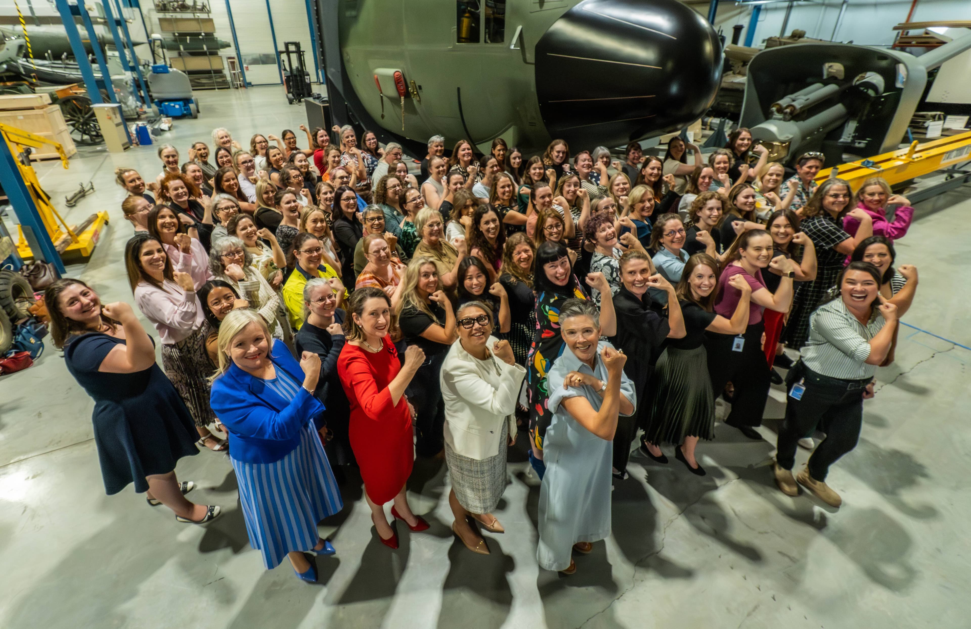 International womens day. 89 of the women that work at the Australian War memorial, at their Mitchell storage location. Picture by Karleen Minney