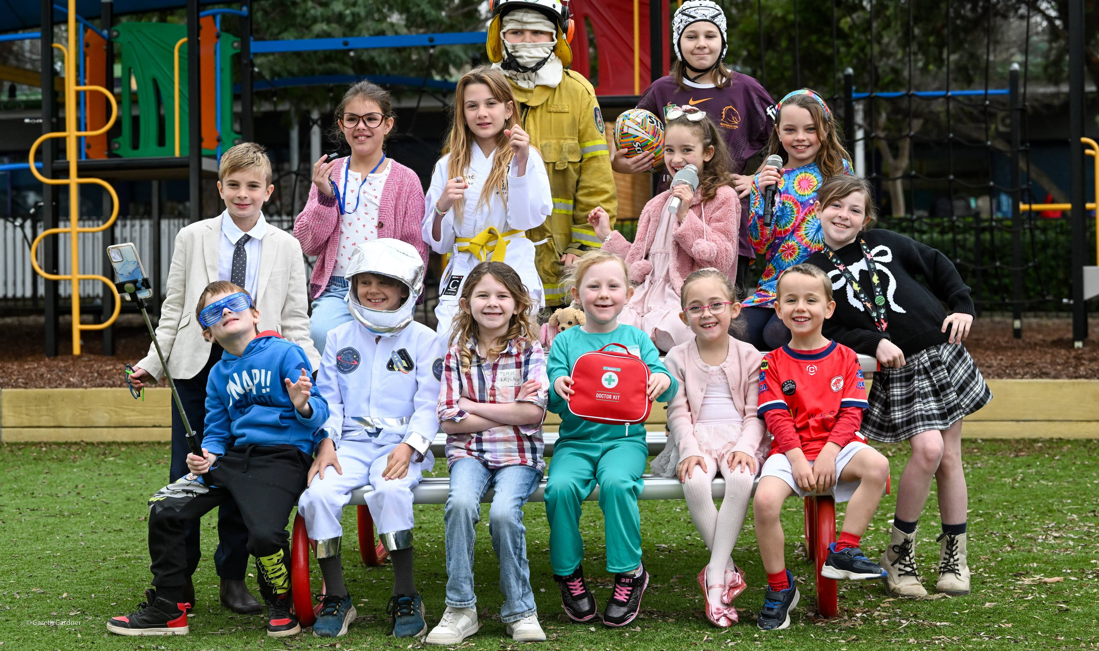 Oxley Vale Pubic school. What I want to be when I grow up dress up day. Back left: Drew Orcher, Aidan Dewson. Middle from left: Finley Spokes, Aliyah Johnson, Scarlett Little, Kaydence Cook, Gracie Moxon. Front from left: Anthony Redman, Jett Hodges, Layla Baskerville, Liesl Bennetts, Maddie Gardner, Maddison Crocker. . Picture by Gareth Gardner