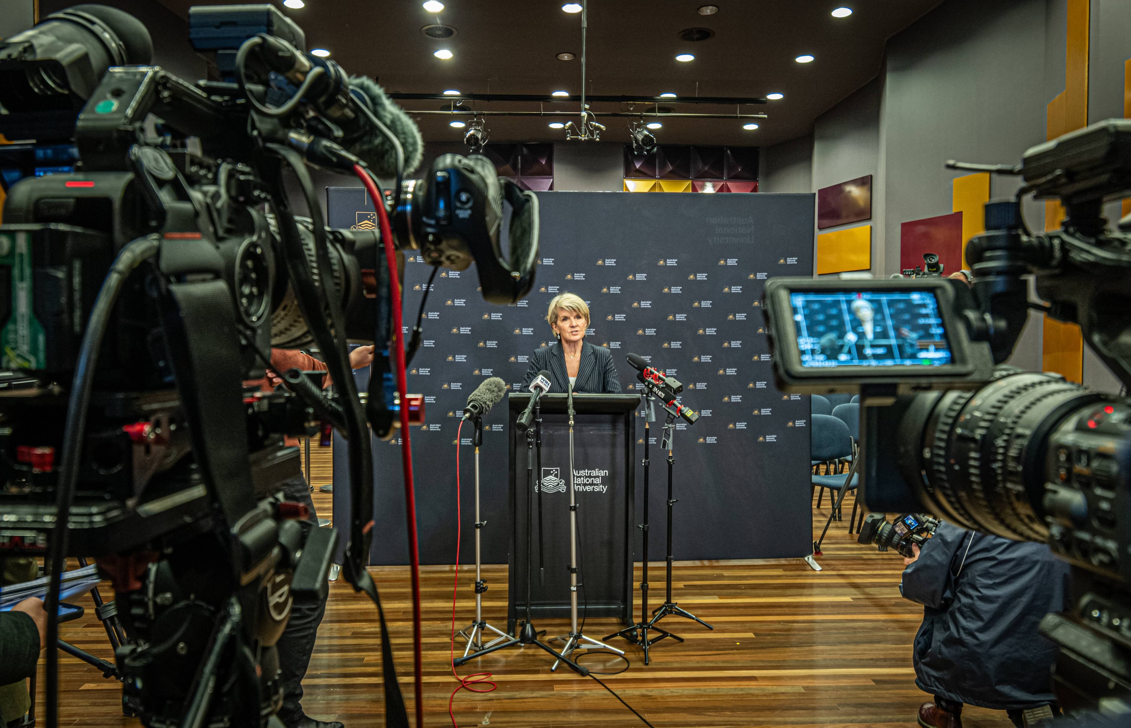 ANU Chancellor Julie Bishop faces the media after the announcement of Vice chancellor Genevieve Bell's resignation. Picture by Karleen Minney
