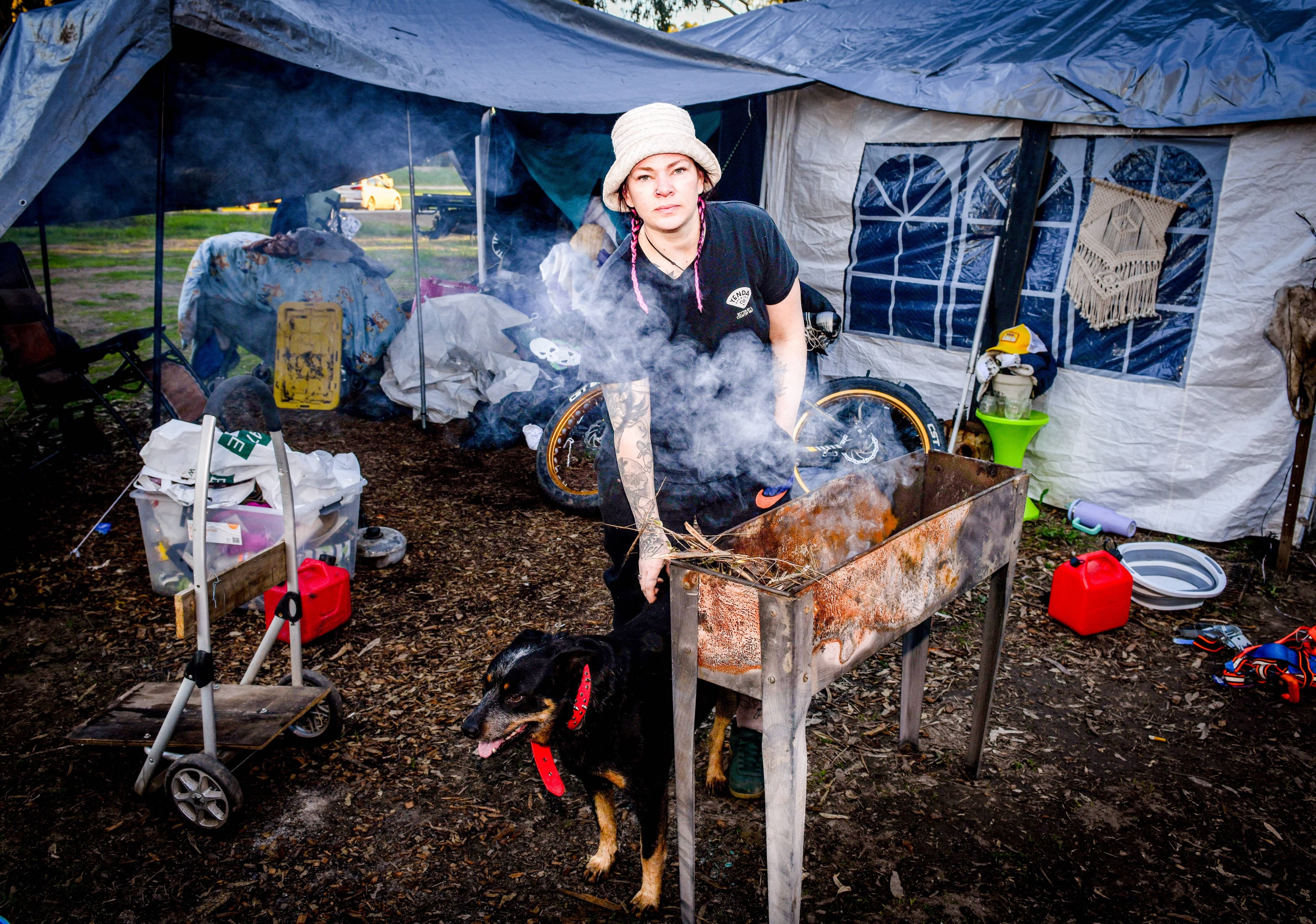Homeless Kyle Collins with dog Mumma at Wilks Park. Picture by Bernard Humphreys