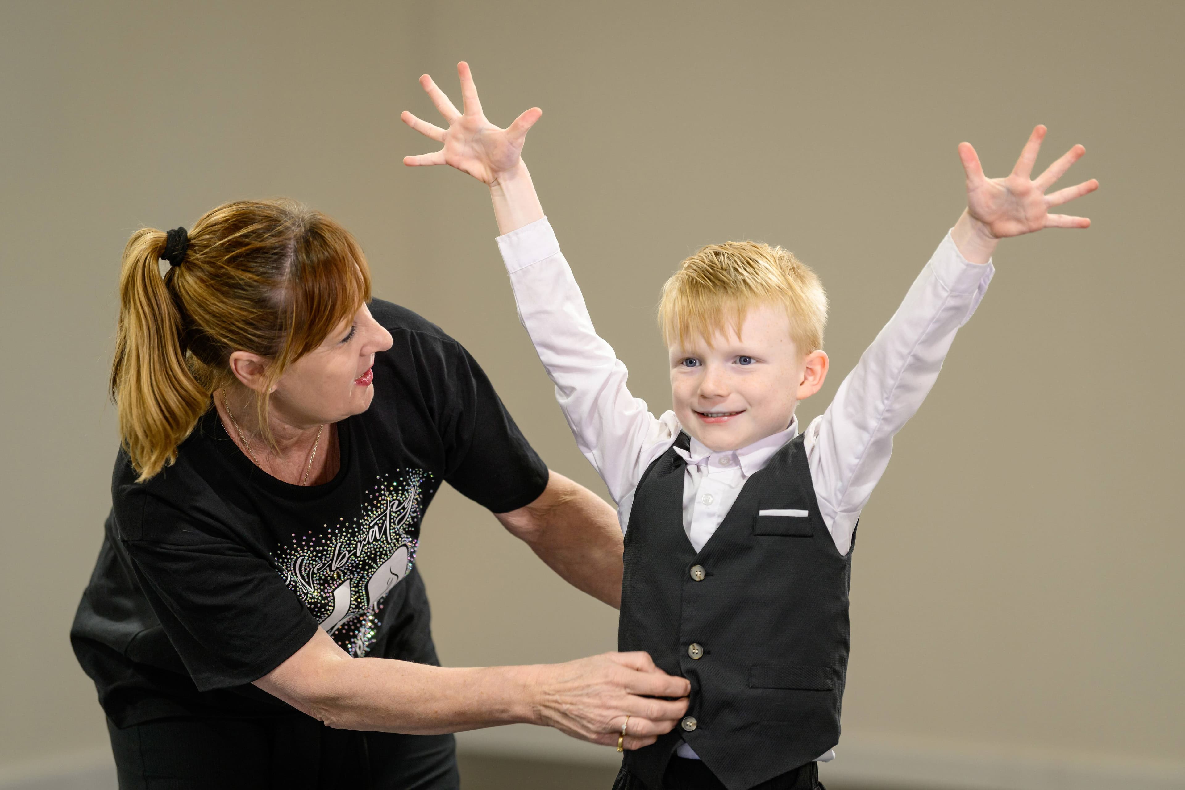 Hudson Hudson Ischenko-Smith with Classique Dancentre teacher Linda Peters. Picture by Phillip Biggs