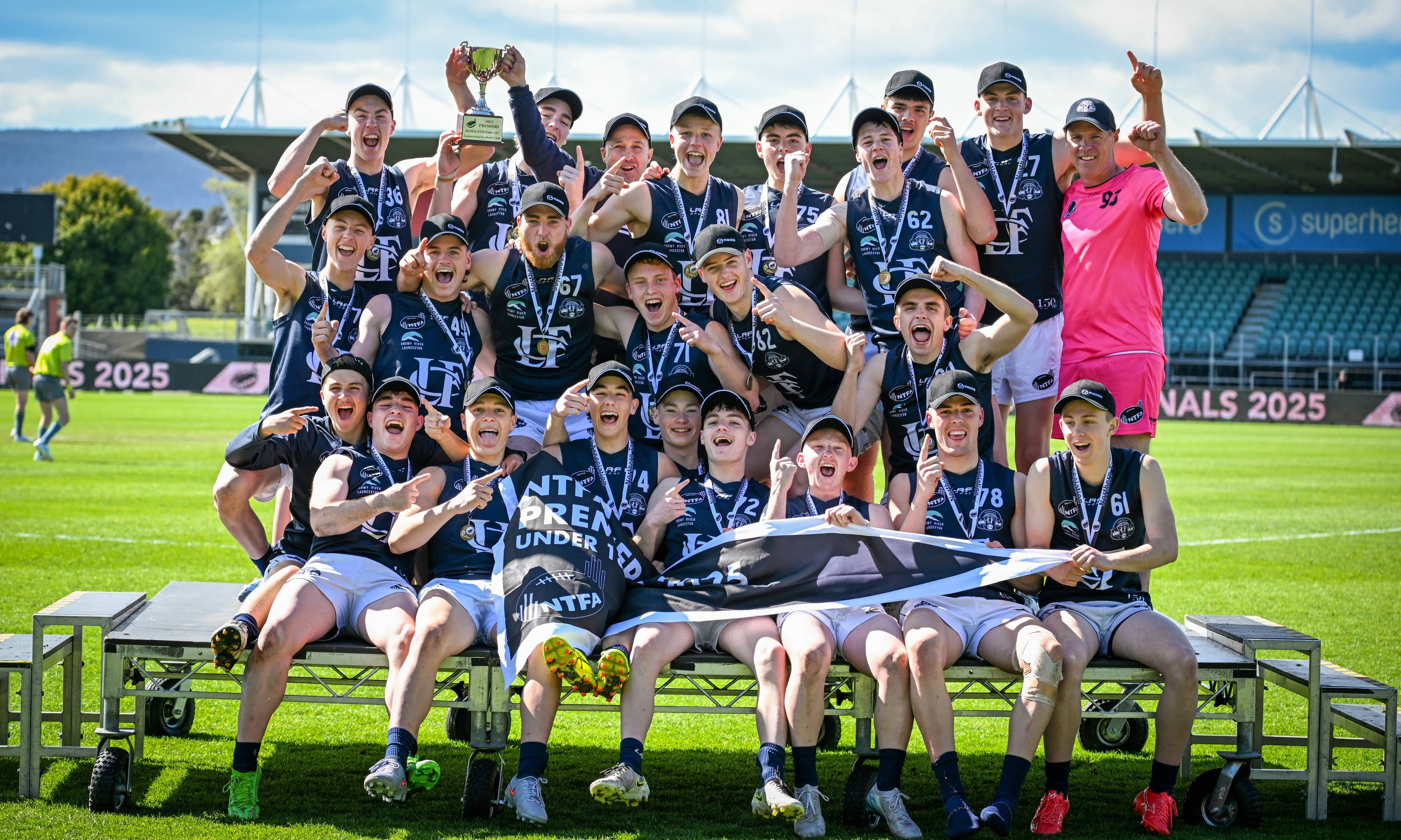 Launceston celebrating their flag. Picture by Paul Scambler