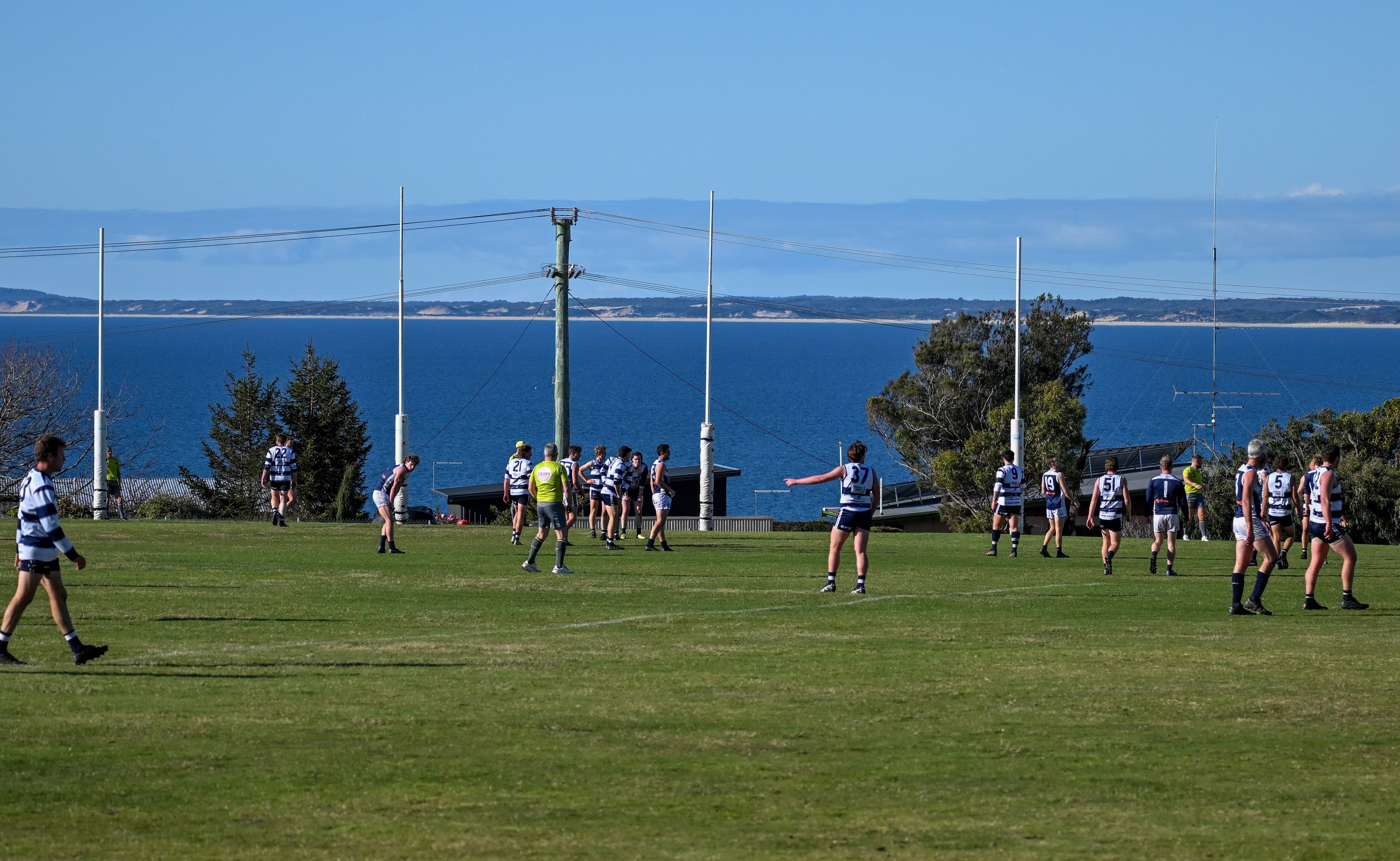 The sand dunes in the background at Bridport Oval. Picture by Paul Scambler
