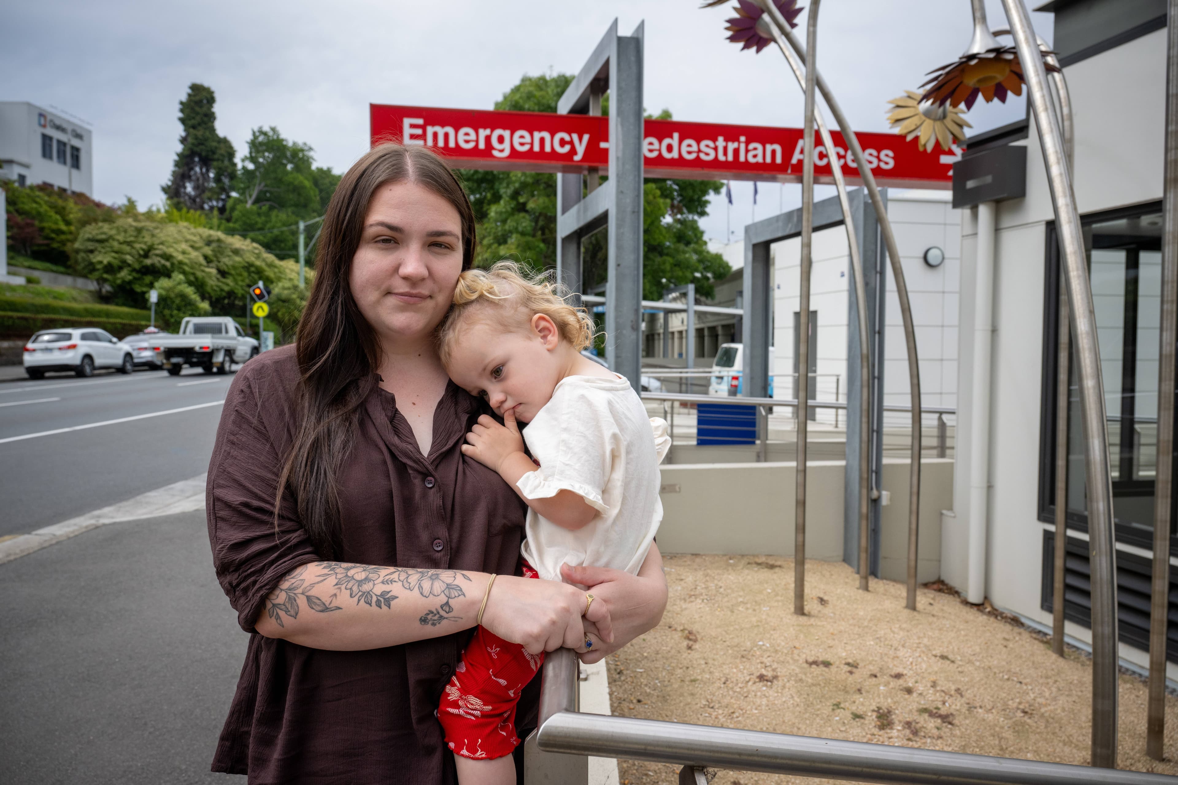 Bree Calder and her 2 year old daughter Lilah of Launceston outside the LGH. Picture by Paul Scambler