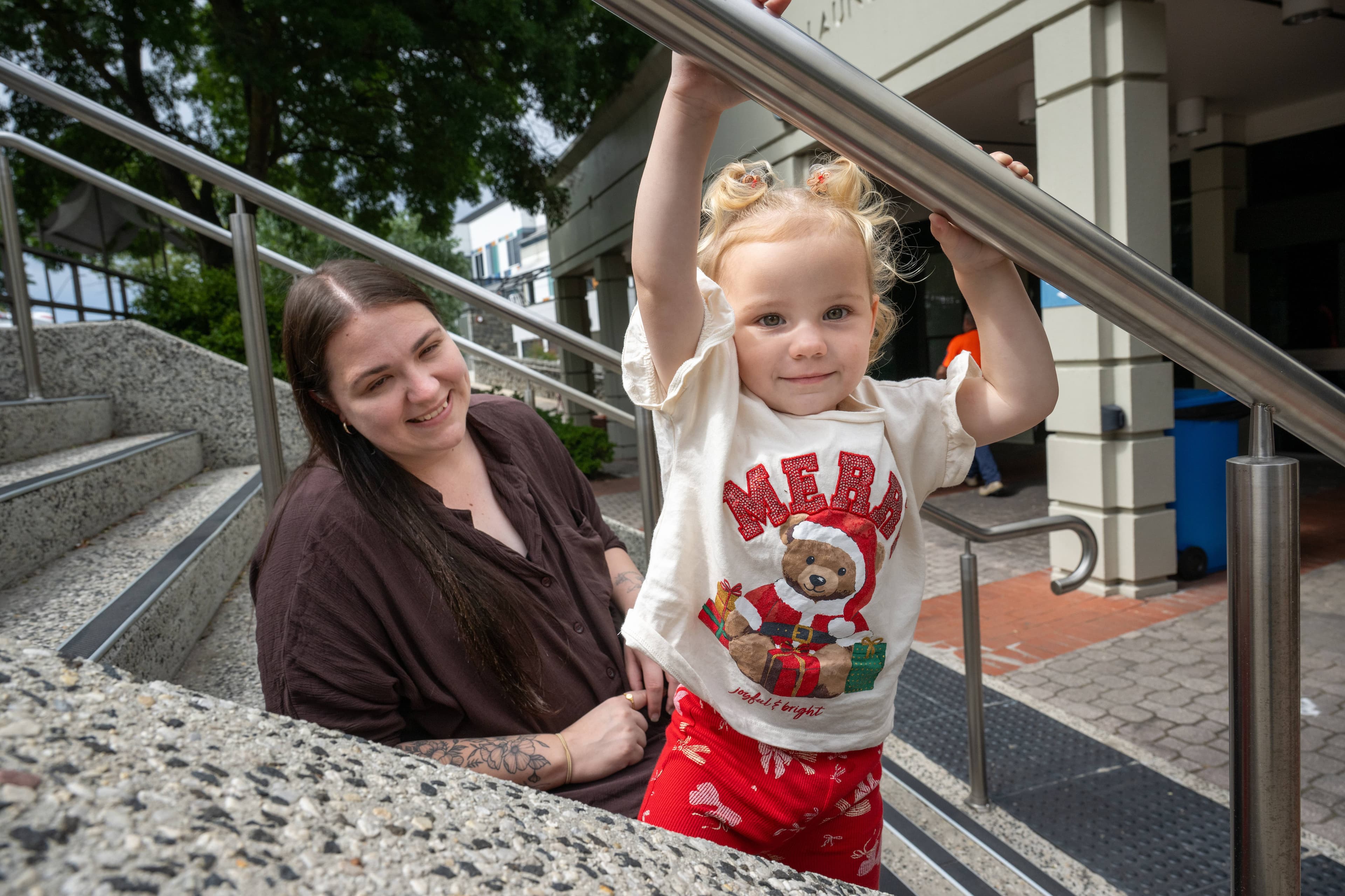 Bree Calder and her 2 year old daughter Lilah of Launceston outside the LGH. Picture by Paul Scambler