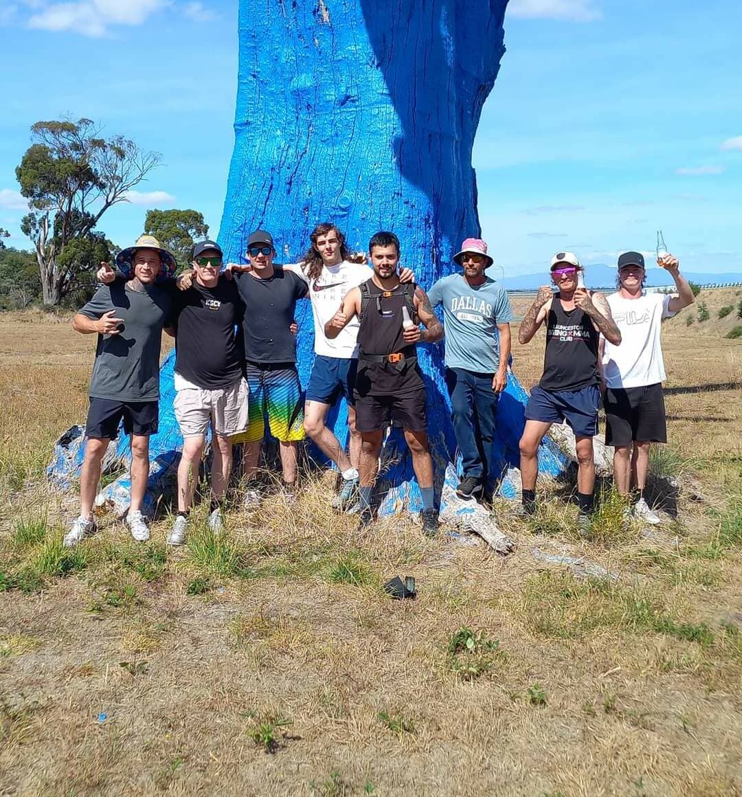 Rhys, Damien, Andrew, Astin, Varlon, Jason, Blade and Bronson at the conclusion of their second walk for Men's Mental Health week at the Blue Tree in Perth. Picture supplied