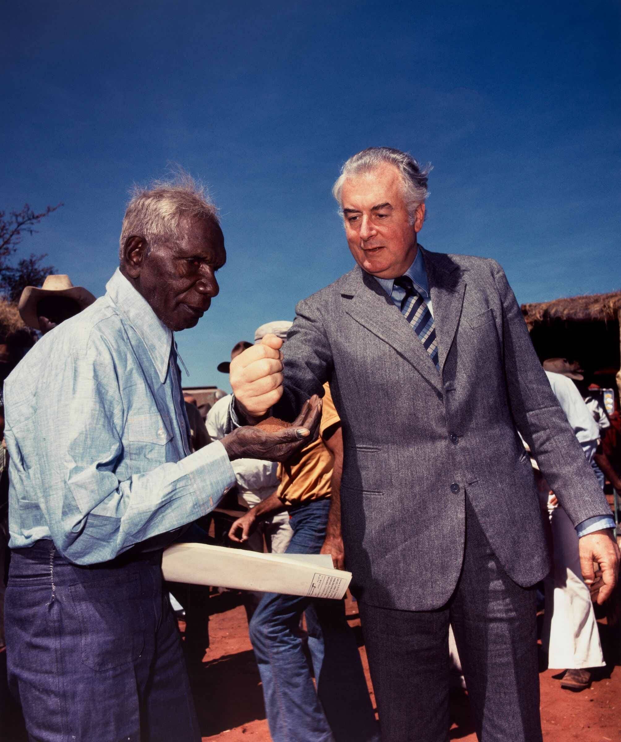 Bishop's famous photograph of Gough Whitlam and Vincent Lingiari in 1975. Picture by Mervyn Bishop