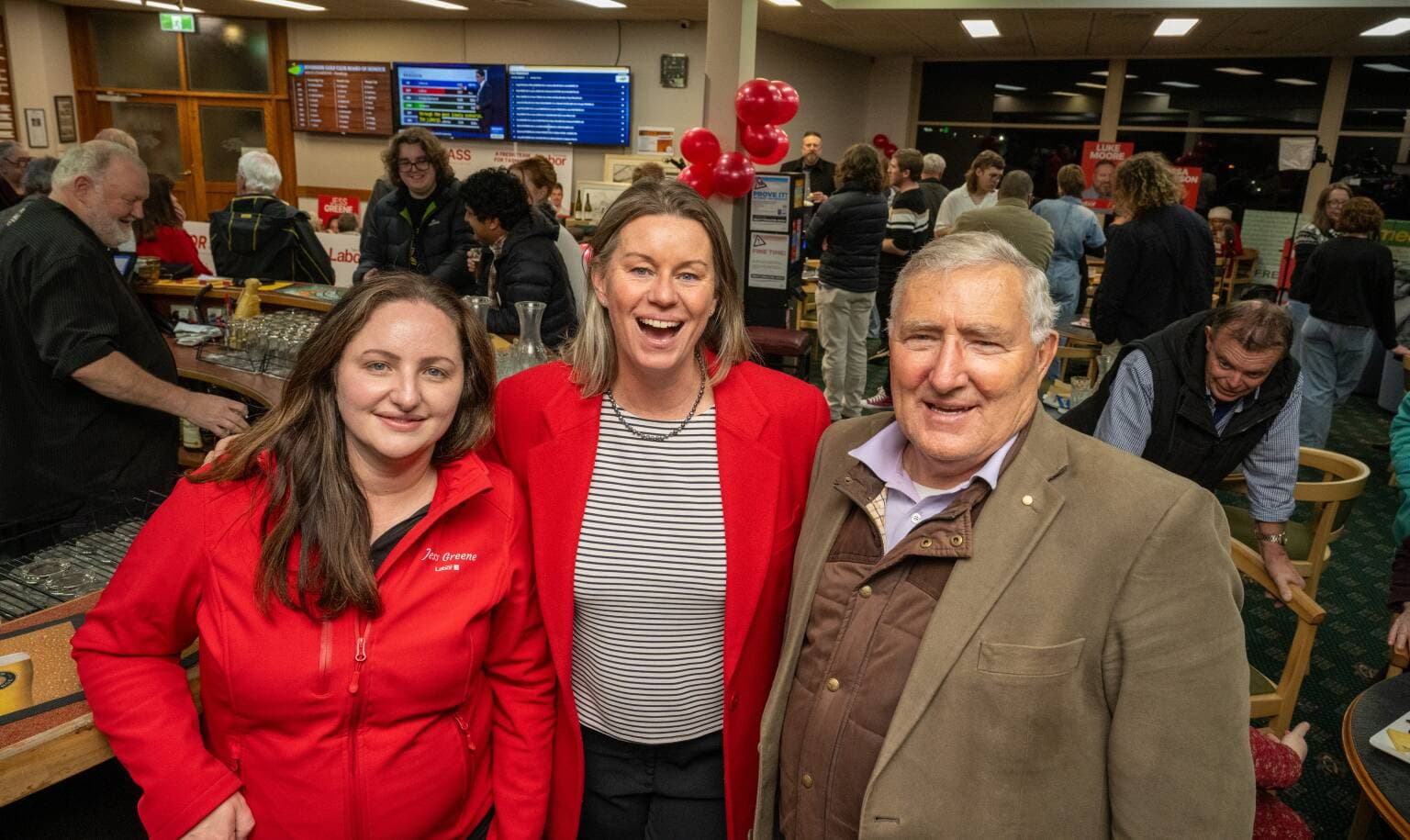 On the night of the state election in July, Bass Labor candidates Jess Greene, Janie Finlay and Geoff Lyons.