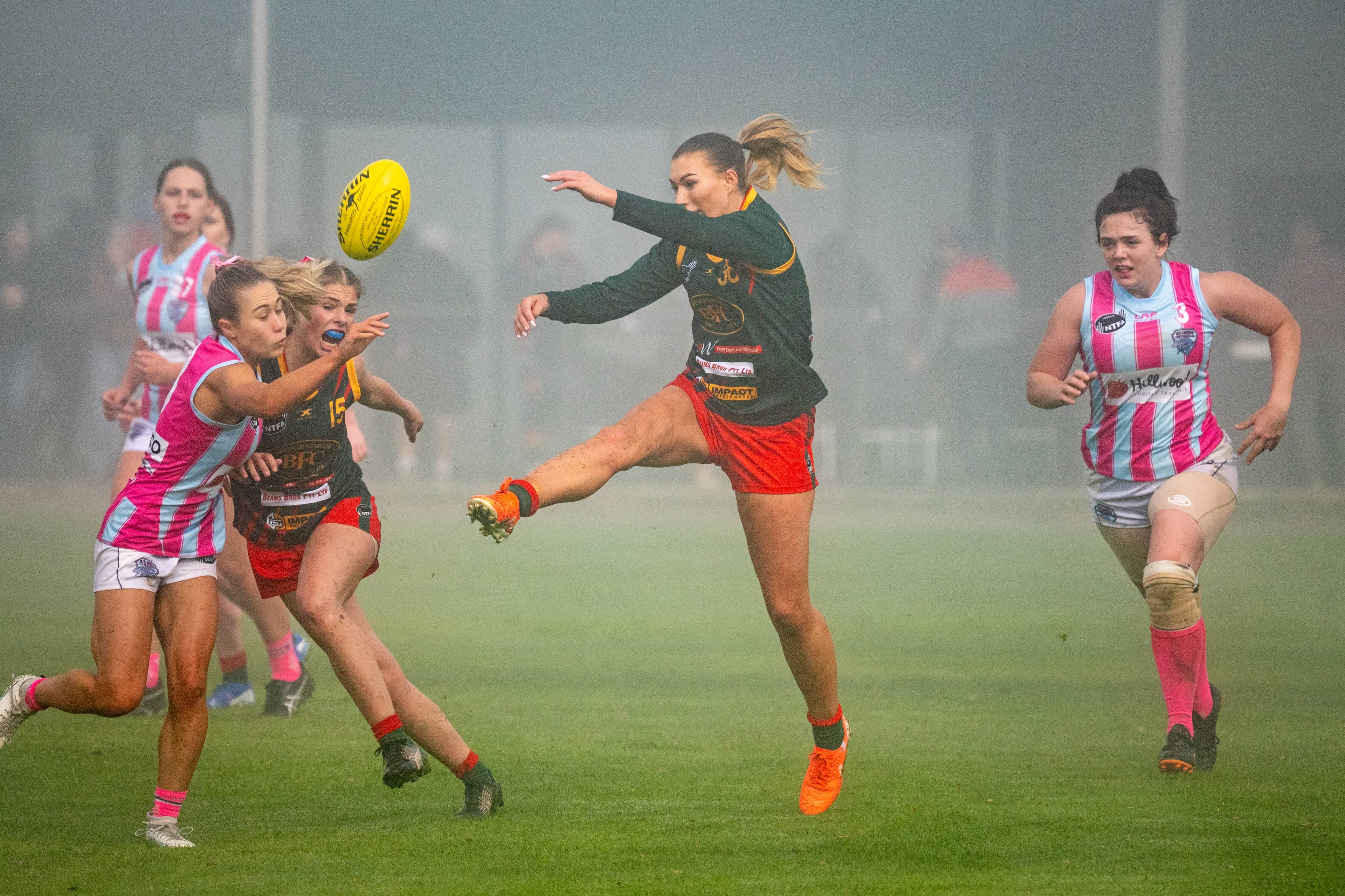 Hillwood's Sian Beeton and Bridgenorth's Taja Richardson, with Bridgenorth's Madeline Howe and Hillwood's Charlie Giddins.