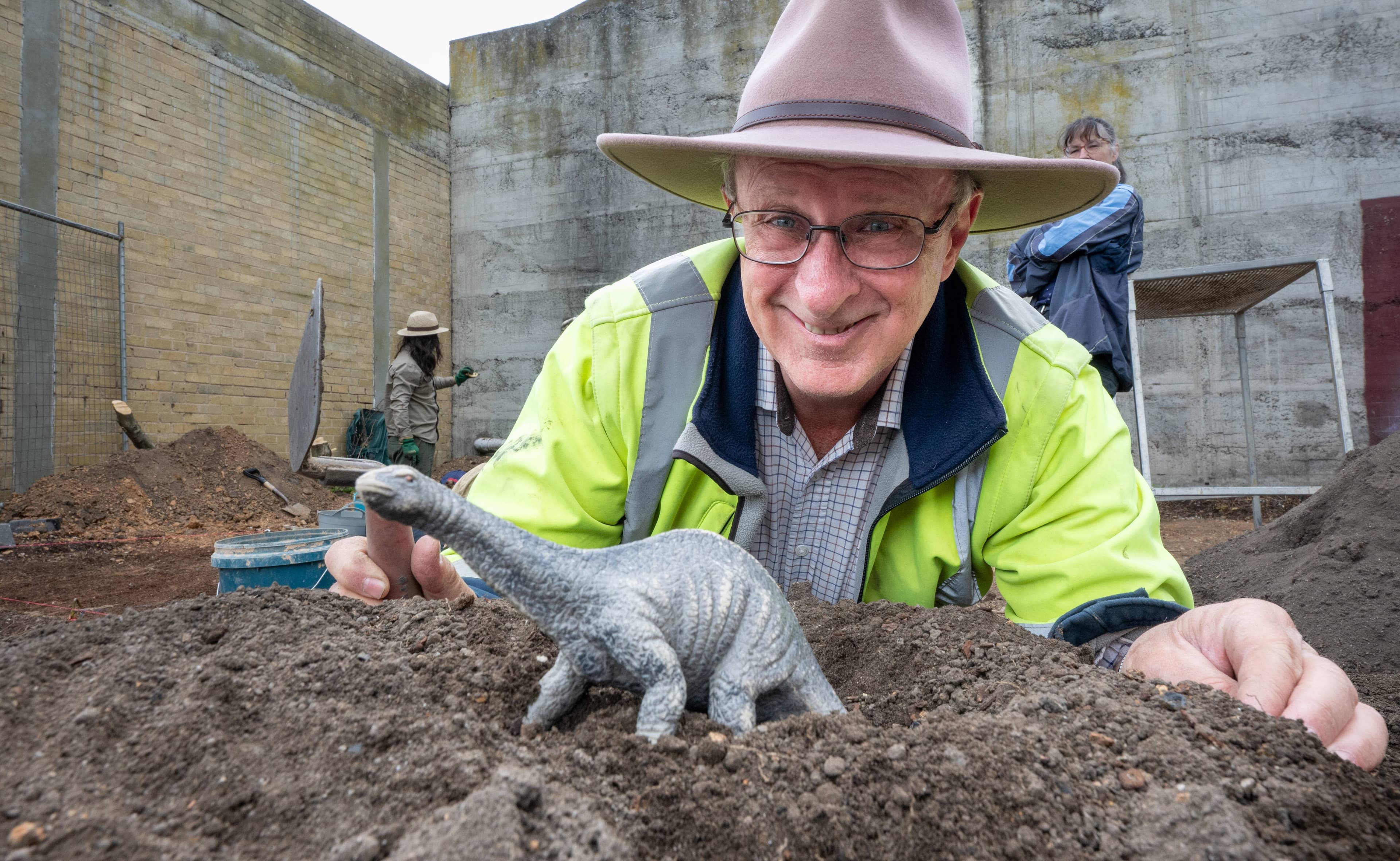 John Dent (Launceston History Centre president), found a dinosaur digging up the back yard of the 1836 Infant Schoolyard in November.