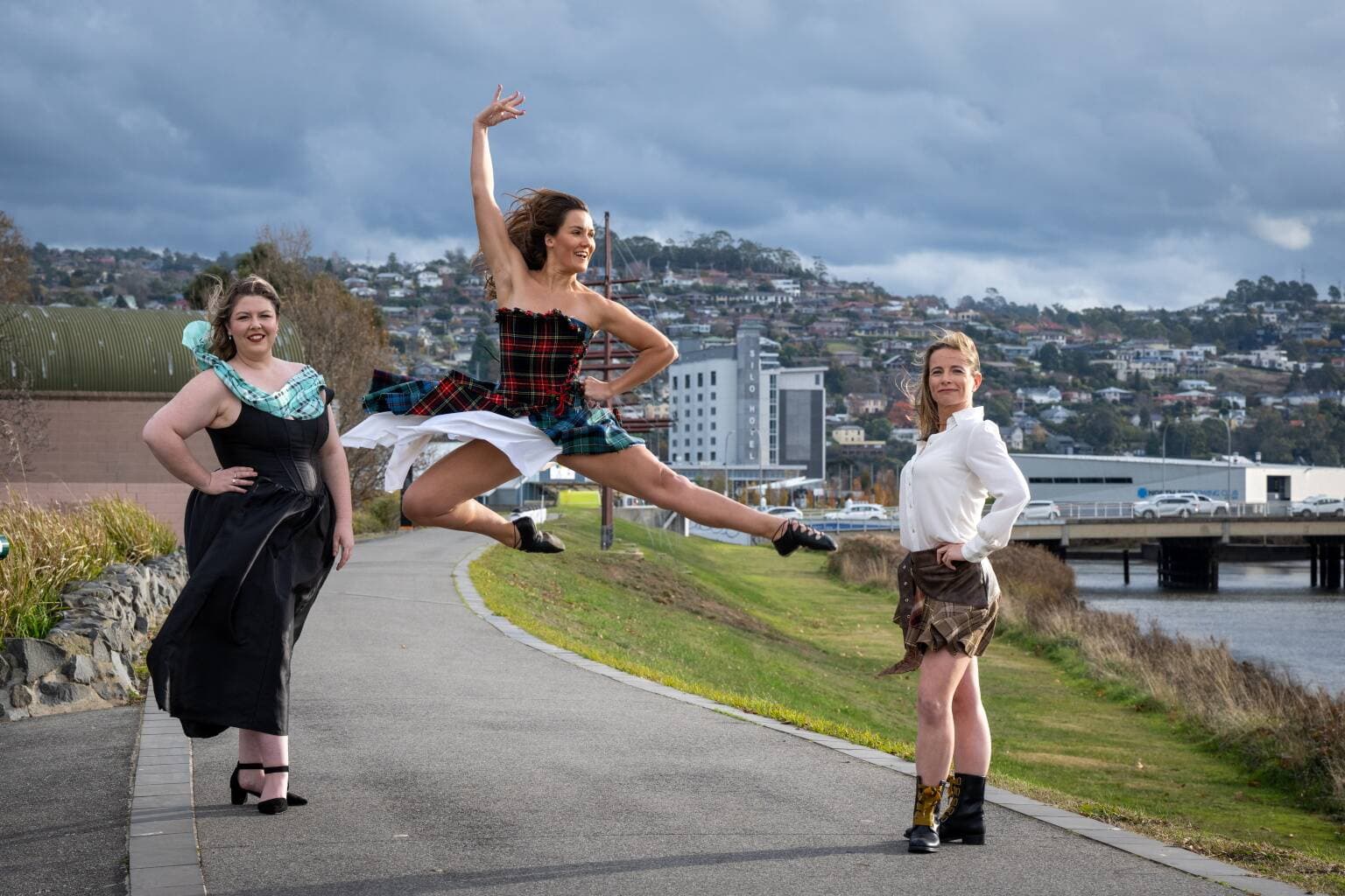 Sam Hammersley, Elie Roe Daniel and Sinead Tracey from the show Out of the Mist, a Celtic show by Kim Roe dance school.