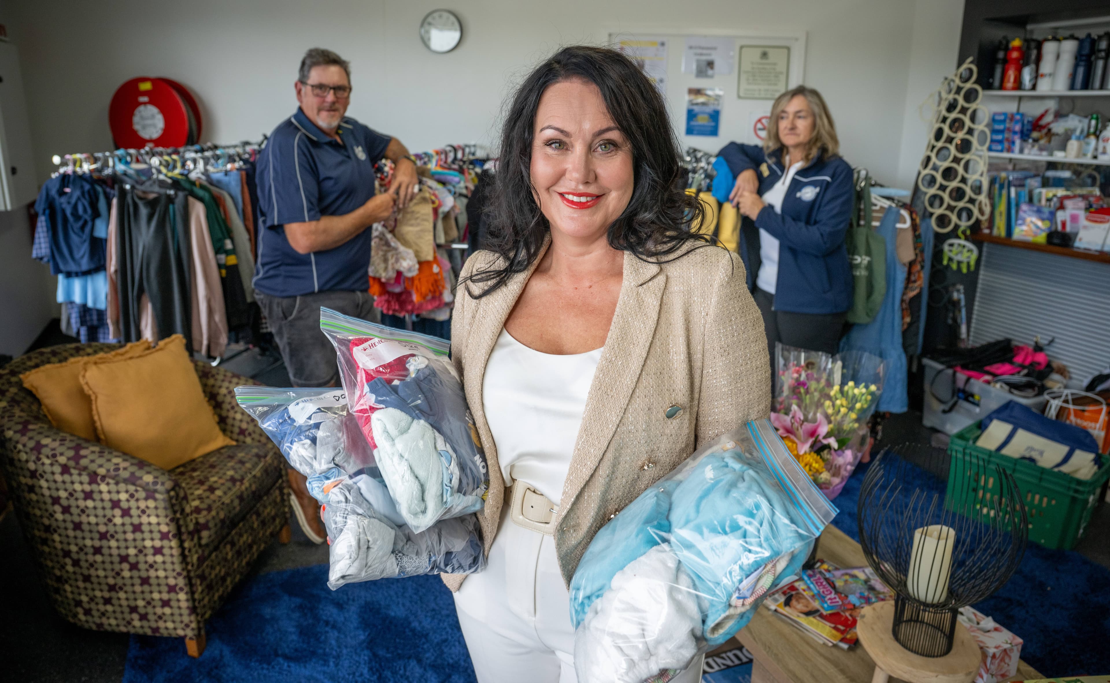 Inaugural Patron Karen Burbury with chairman Ross Clark and general manager Karen Crane at the Kings Meadows headquarters of The Launceston Benevolent Society.