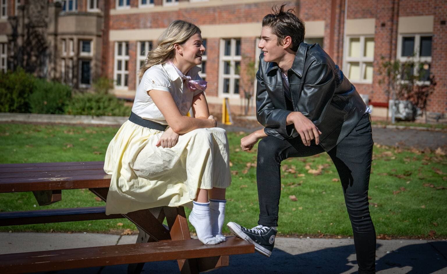 Chloe Rosset 17 and Piers Nicholls 16 ready to play the lead roles of Sandy Olsson and Danny Zuko in Grammar's musical Grease.