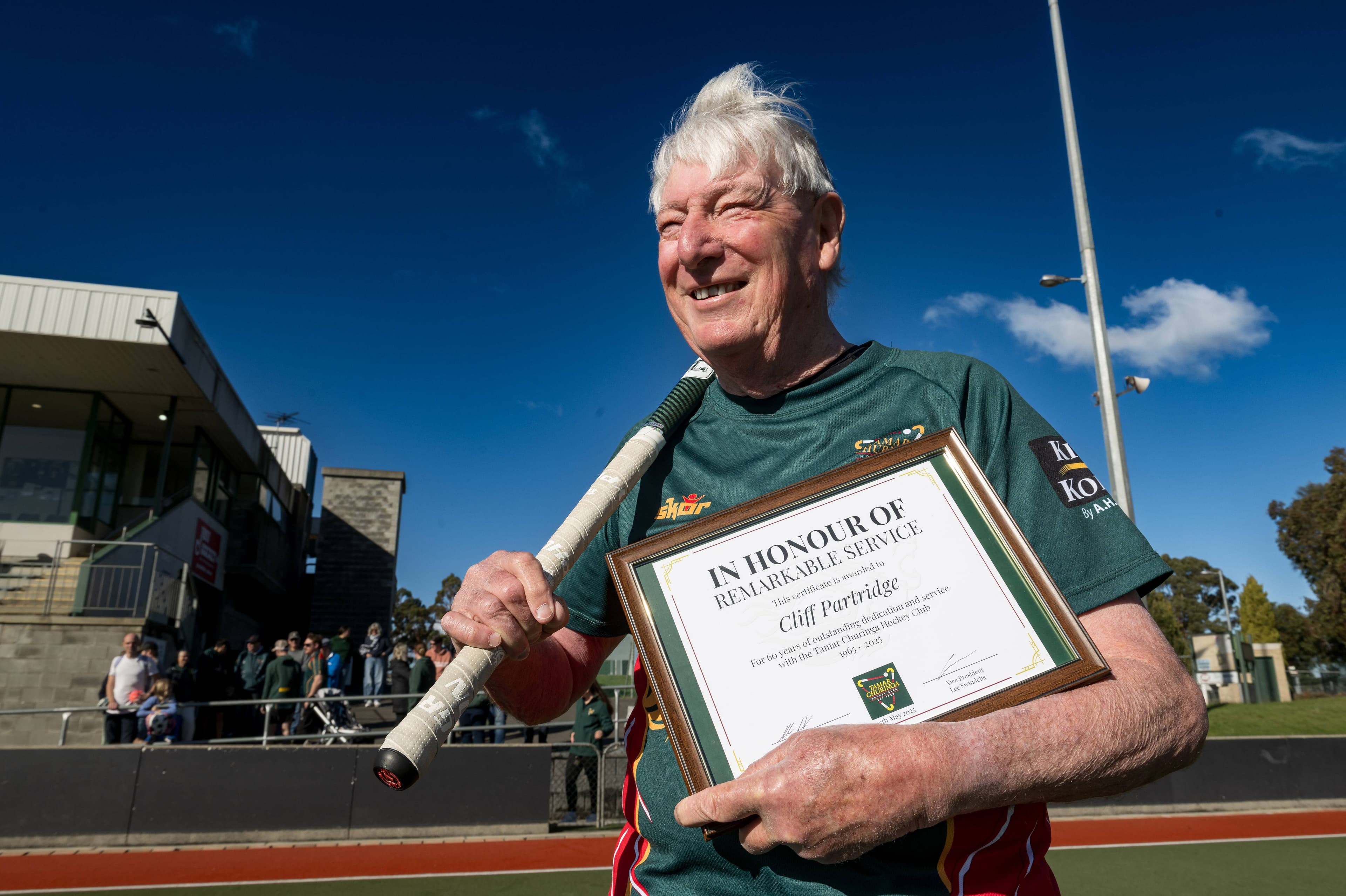 75-year-old Tamar Churinga player Cliff Partridge has been playing hockey for 60 years.