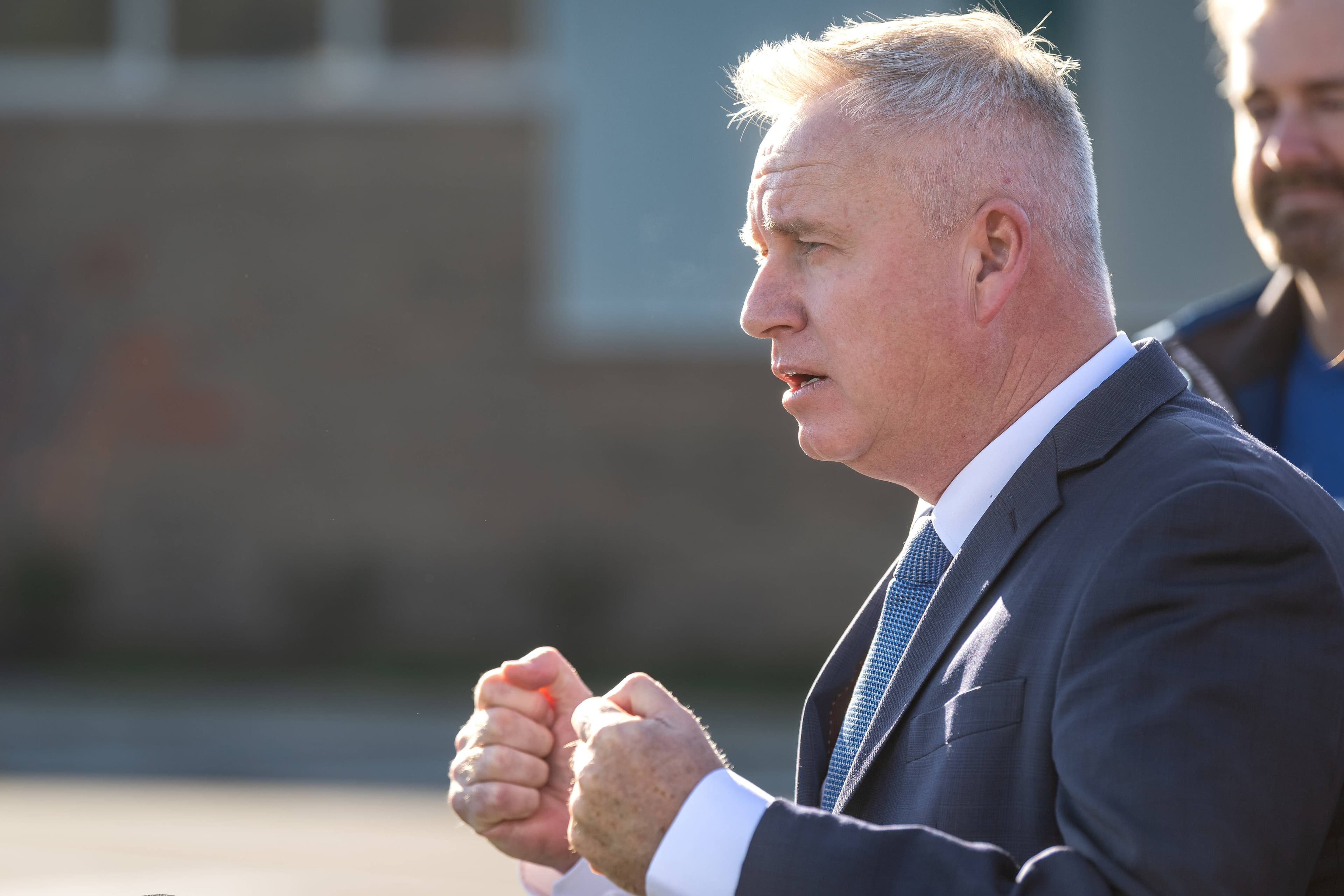 Tasmanian Premier Jeremy Rockliff announces Liberal candidates to media at Legana Primary School ahead of the state election.