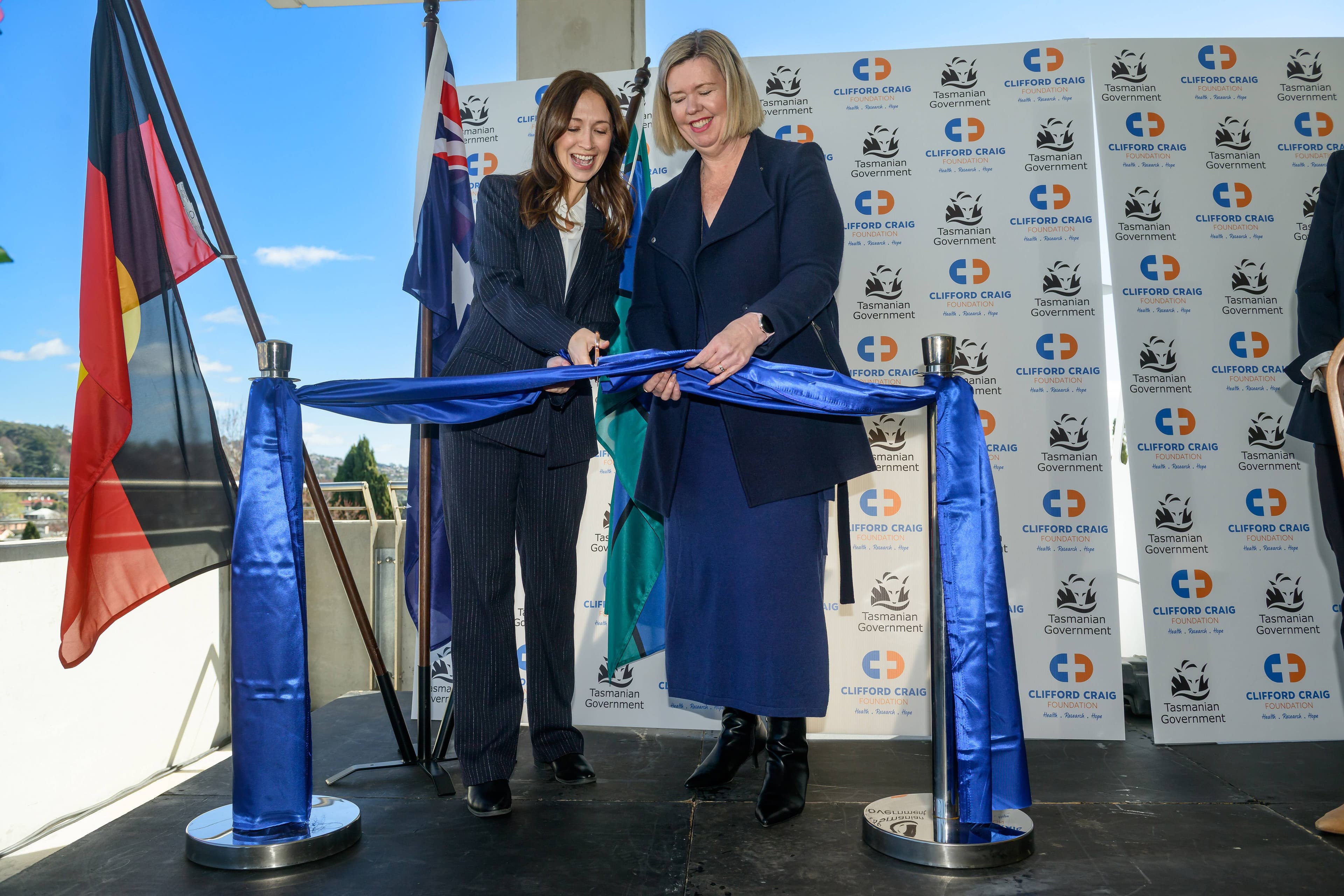Federal Labor Member for Bass Jess Teesdale, State Liberal Minister for Health Bridget Archer cut a ribbon at the Clifford Craig research foundation opening in the NICS building at Launceston General Hospital on September 5, 2025.