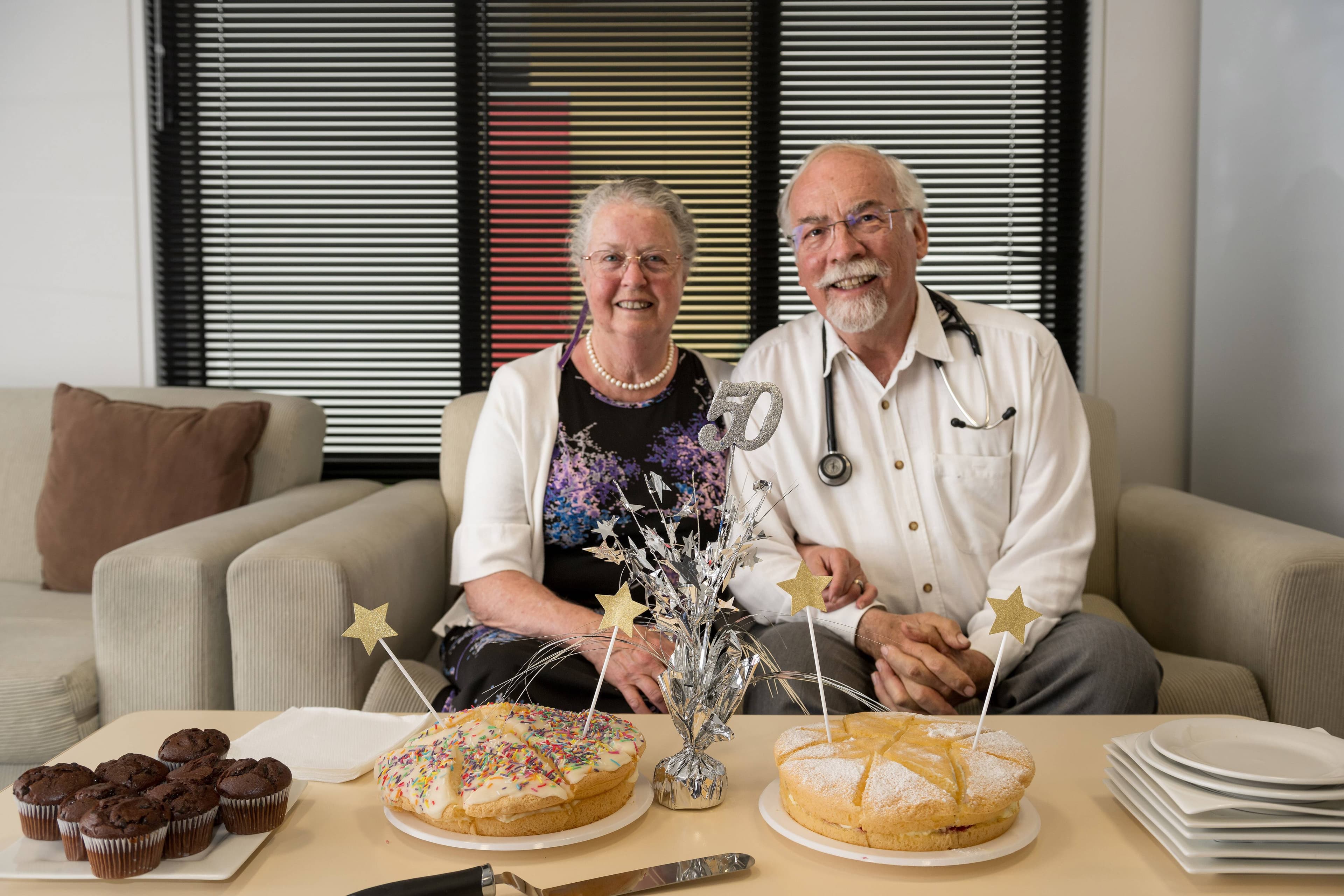 Dr David Cooke celebrates 50 years as a medical practitioner, with his wife Verity in January.