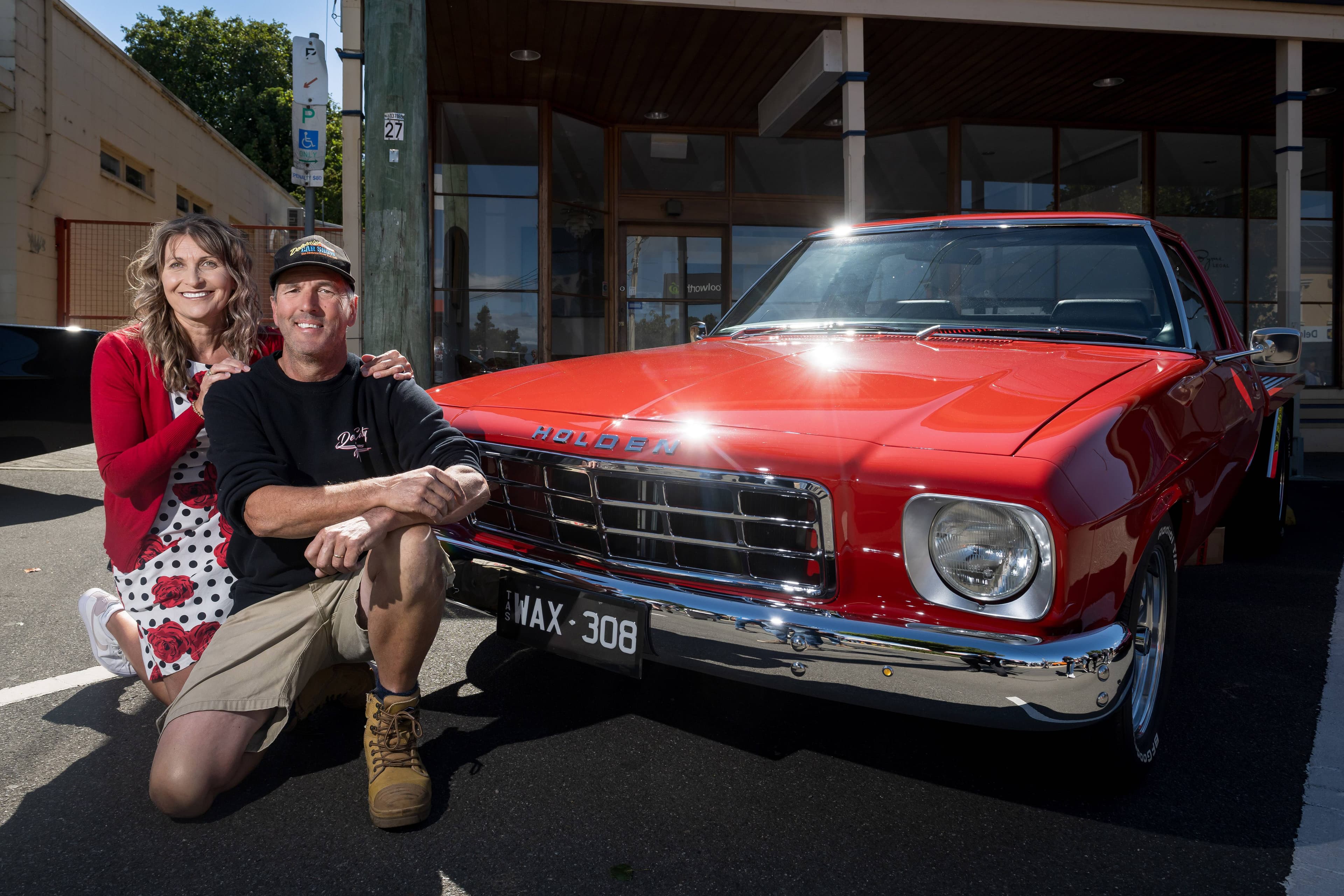 Grant and Louise Evans with a Holden one-tonner that belonged to Louise' dad, who's nickname was Wax, at the Van Diemen’s Street Rod Club Deloraine Street Car Show.