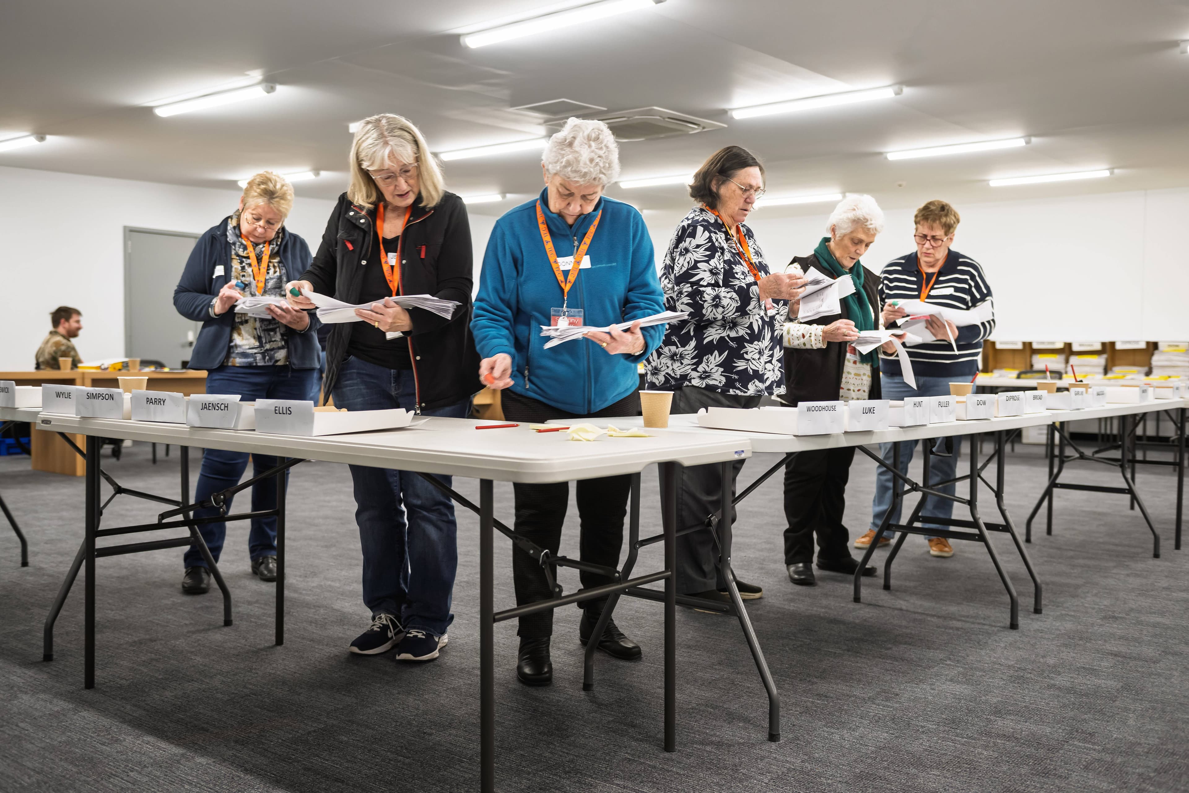 Count staff check distribution of preferences for Braddon at the Tasmanian Electoral Commission office in Goodman Court, Invermay, 11 days after the election.