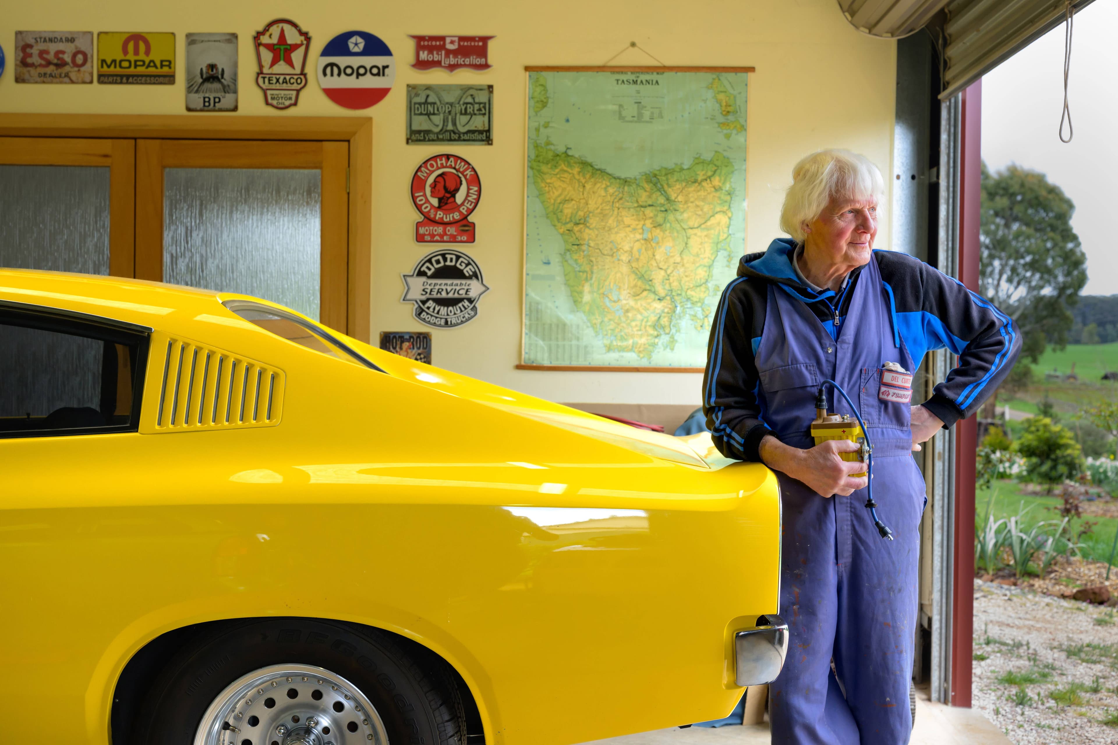 Del Curtis, of Barrington, with his Valiant Charger.