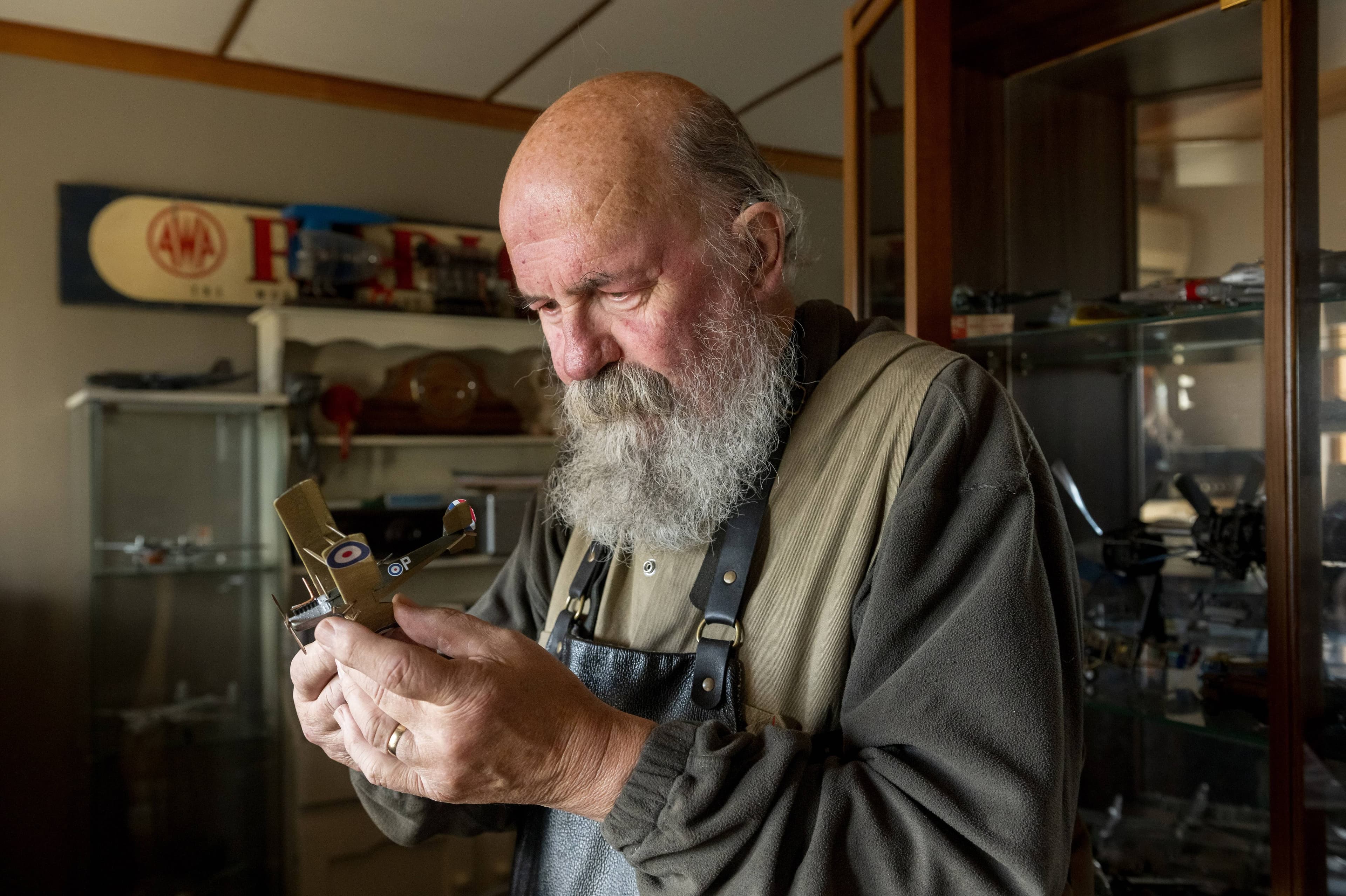 Ian Summers with a model plane the same as the first one he made back in 1957. He is pictured at St Marys Cranks and Tinkers in the old railway station on April 3, 2025.