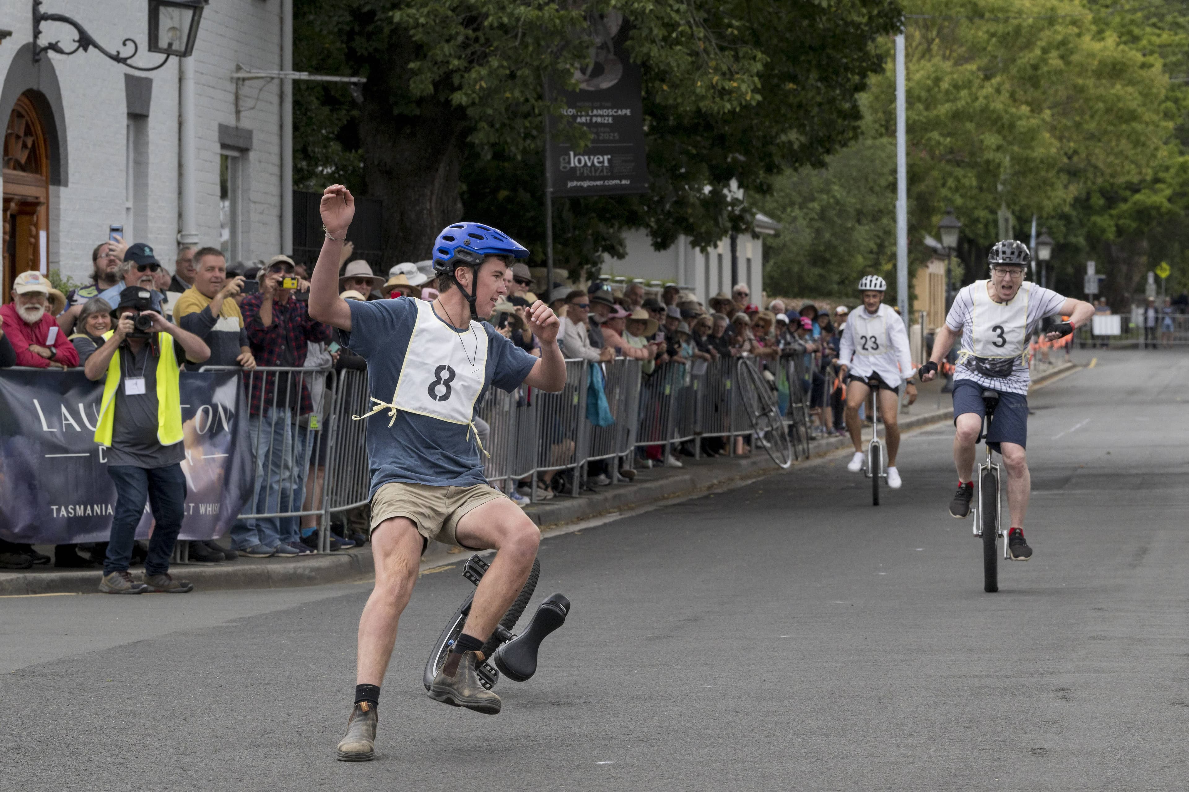 Ben Cogger (8) pedalled too hard during the unicycle race at the Evandale pennyfarthing championships on Friday, February 14.