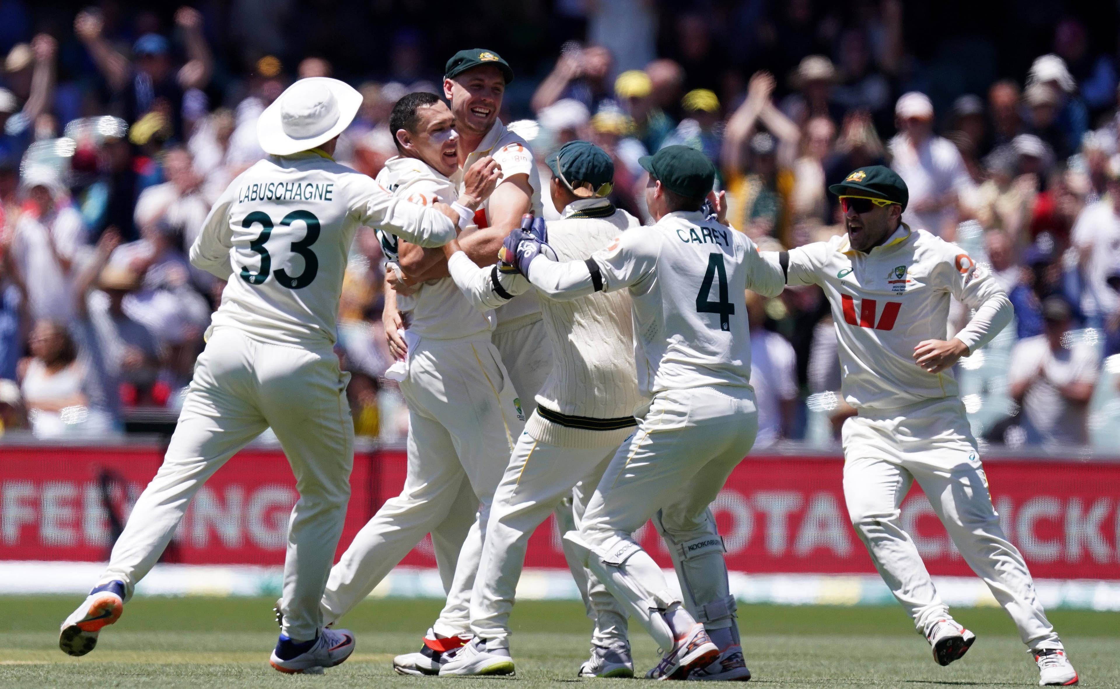 Australia celebrate winning the Ashes in Adelaide. Picture AAP